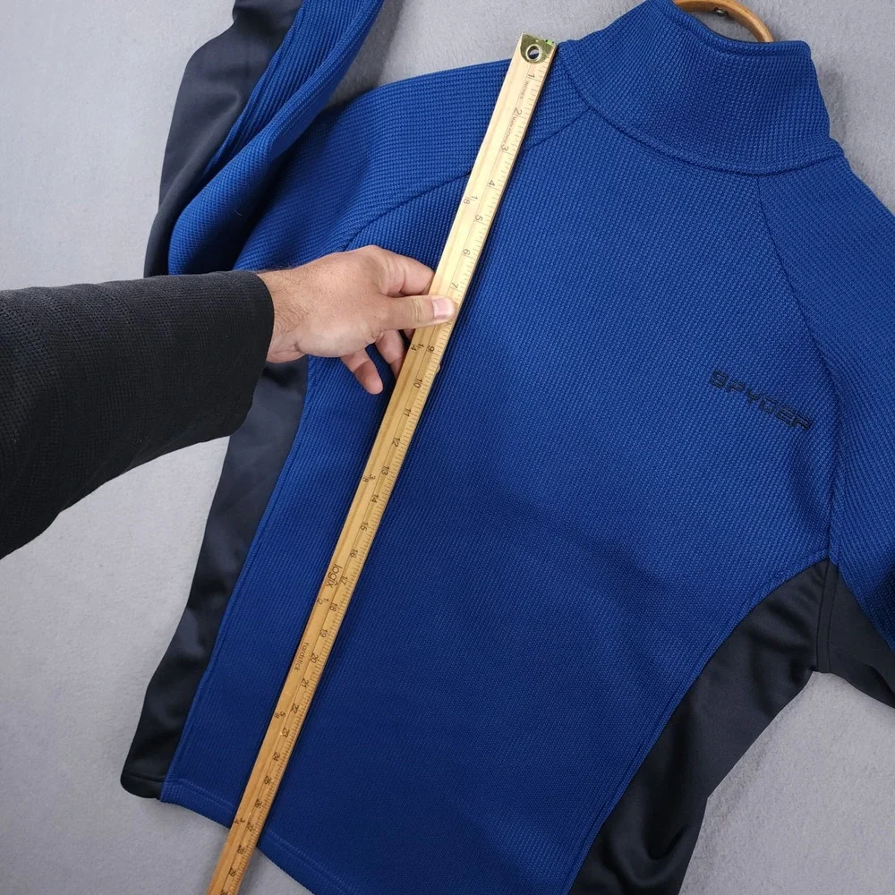 Spyder Mens Blue Black Quarter Zip Waffle Knit Fleece Pullover Jacket 229517 M